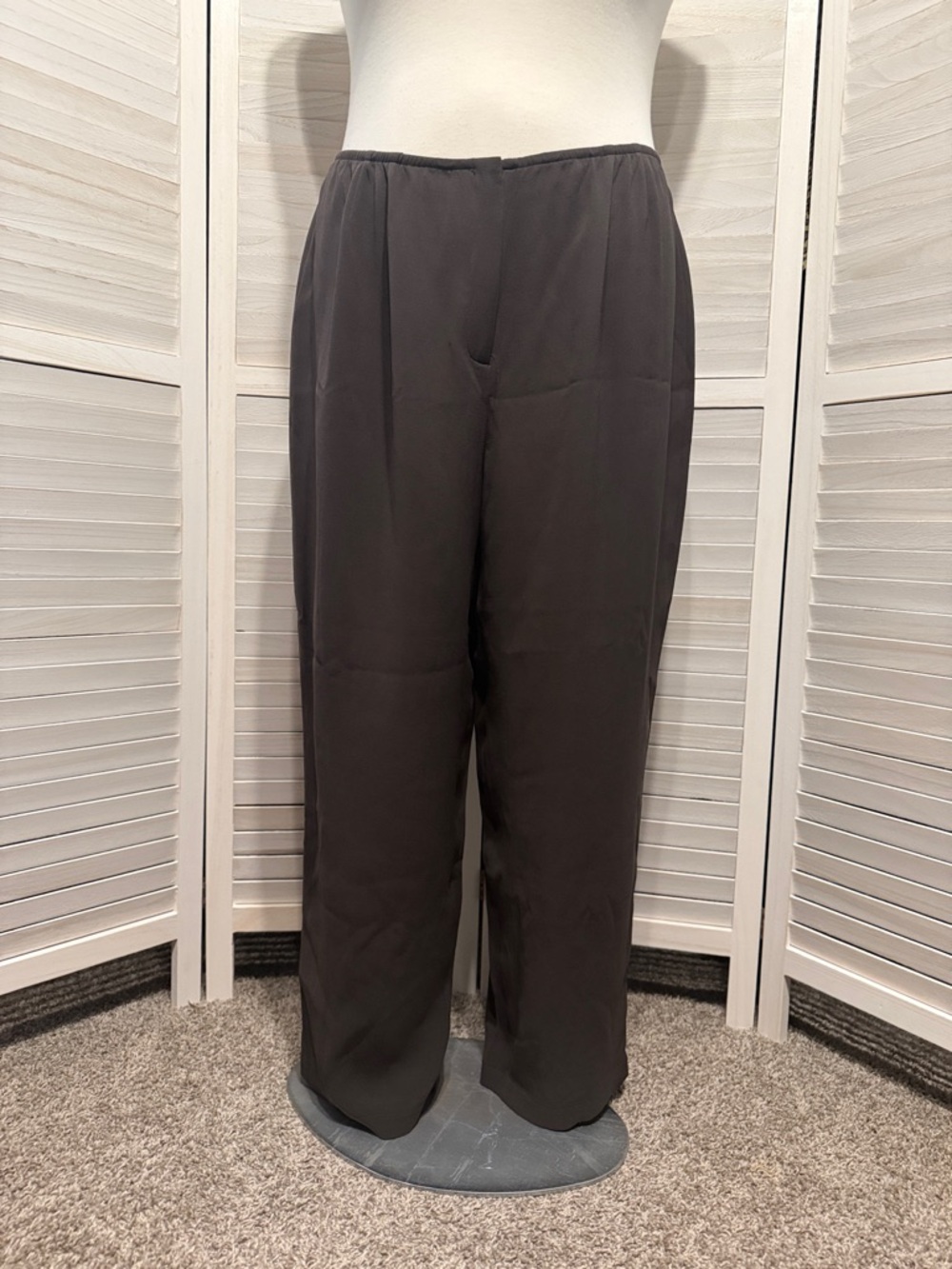 Eileen Fisher Brown Wide Luxe Stretch Silk Trouser. 3X